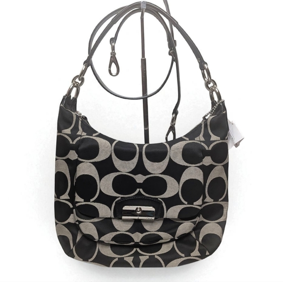 Coach Kristin Black Gray Signature C Hobo Bag Crossbody Convertible F22301 NWT - Picture 1 of 16